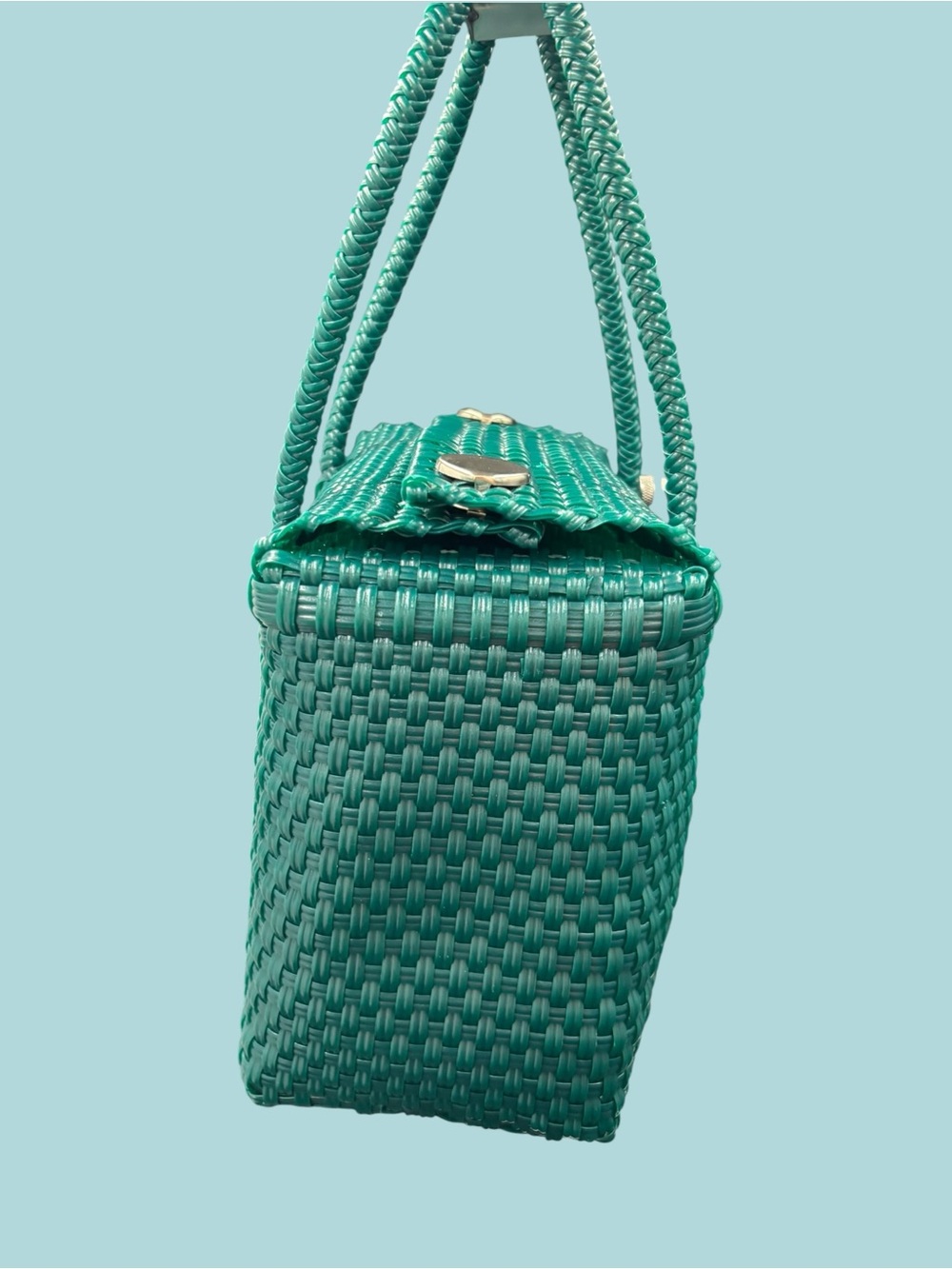Emerald Green Woven Basket Handbag with Colorful Moth Accent - Picture 7 of 8